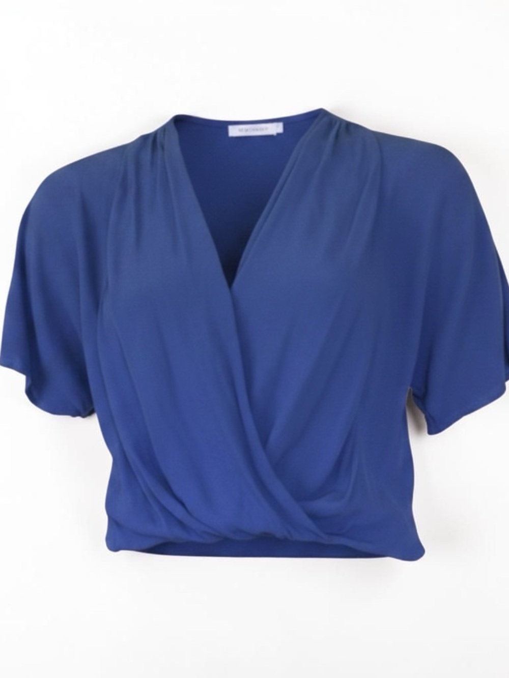 Lovers + Friends Draped Blue Rayon Surplice Blouse